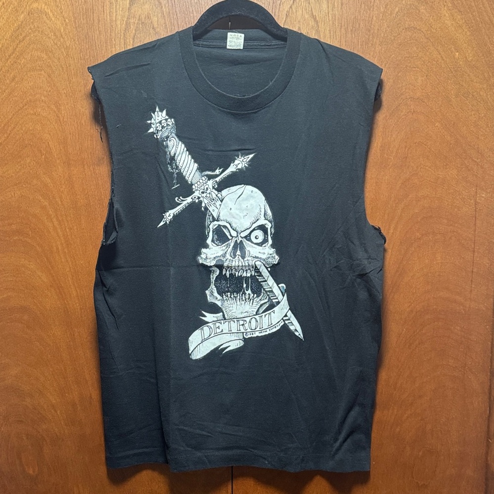 Vintage rare 1987 Detroit t-shirt with graphic by tattoo artist Kevin Sykes.